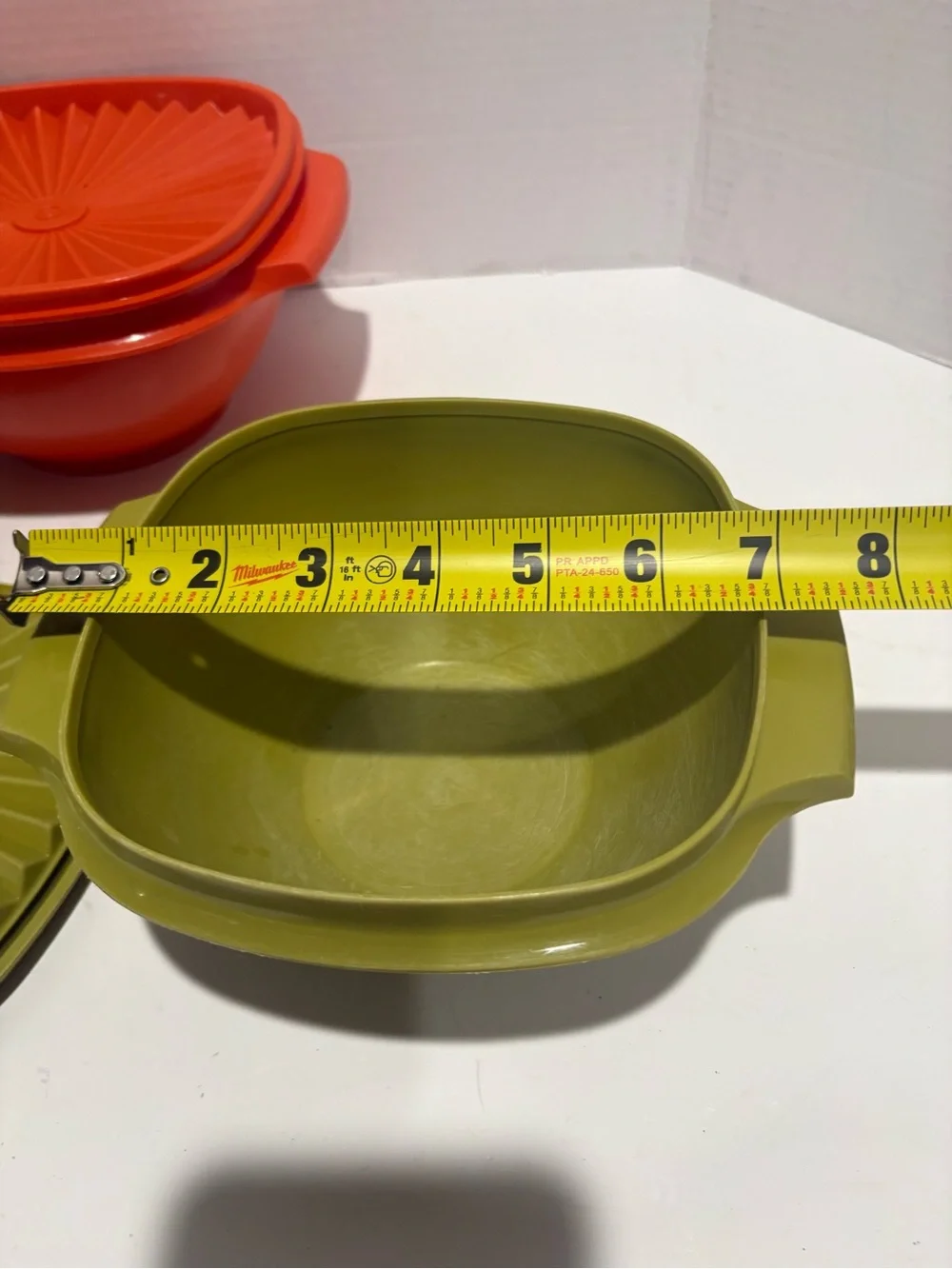 Stackable Olive Green and Orange Mixing Bowls with Lids - Tupperware
